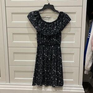 The Kooples Off the Shoulder Silk Dress Tattoo Print star Black Size XXS